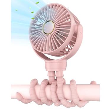 Imagem de TUNISE Mini ventilador de carrinho de bebê, ventilador portátil recarregável, 3 velocidades ajustáveis, bidirecional 360° ajustável, fixo firmemente, vento super forte, ventilador de silêncio máximo,