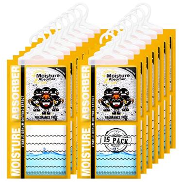 Imagem de ZSZMFH Pacote com 15 sacos para pendurar com absorção de umidade e eliminador de odor máximo, cheiro de carvão, sacos desumidificadores de armário para pendurar com 25 g de carvão ativado (220 g/pacote)