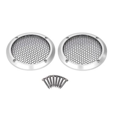 Imagem de Protetor da Grade do Orador de 2 Pces, Protetor do Protetor do Subwoofer do Orador do Carro Com 8 Parafusos, Malha Protetora da Capa do Orador (Prata)