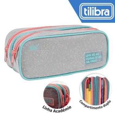 Imagem de Estojo Duplo Tilibra Escolar Juvenil Académie Dots Cinza