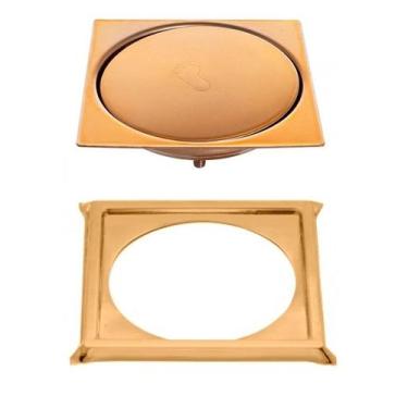 Imagem de Ralo Click Inteligente P/ Piso + Porta Grelha Dourado 15x15 - MONTELAR