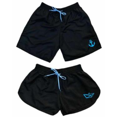 Imagem de Bermuda Casal Short Moda Praia Tactel Barco e Ancora - Relaxado, Azul,