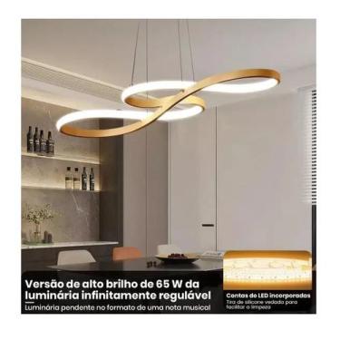 Imagem de Lustre Pendente 40w Design Moderno Bivolt Dourado 3 Em 1  - vlx