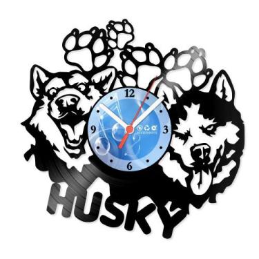 Imagem de Relógio De Parede Disco Vinil Animais - Cachorros Husky - VAN-173 - Mo