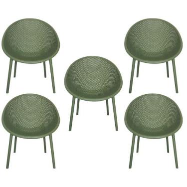 Imagem de Kit 5 Poltronas Área Externa de PP Marina com Base Desmontável Verde G