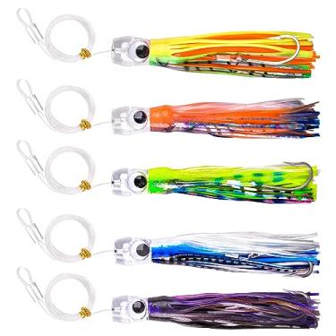 Imagem de Iscas de pesca em água salgada offshore costeira grande caça iscas de pesca 23 cm saias de polvo macias iscas de pesca para pesca marlin atum mahi-wahoo pesca em alto mar