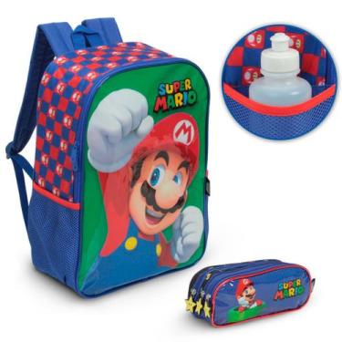 Imagem de Kit Mochila Infantil Escolar Creche Super Mario Com Estojo - Plike