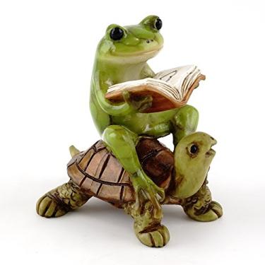 Imagem de Top Collection Livro de leitura em miniatura de sapo de fadas e terrário em estátua de tartaruga, pequeno, verde, laranja