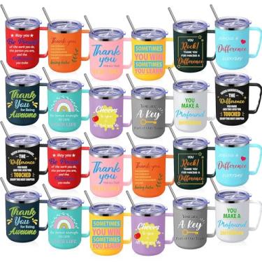 Imagem de Sieral 24 peças presentes de agradecimento de funcionários canecas de café a granel, Thank You Caneca de 500 ml com alça caneca de viagem isolada de aço inoxidável presente inspirador de Natal para