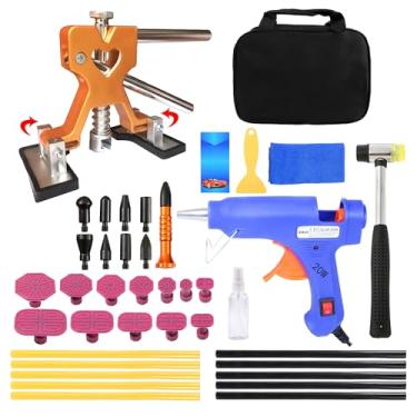 Imagem de Srepat Kit de extrator de amassado automático de 39 peças - Ferramentas de remoção de amassados dourados ajustáveis Kit de reparo de amassados sem pintura, extrator de amolgadelas para carros grandes
