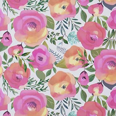 Imagem de WENMER Papel de parede floral rosa 45 cm x 2,999 cm Descasque e cole pêssego rosa flor papel de parede decorativo aquarela removível para armário de cômoda quarto banheiro paredes realces
