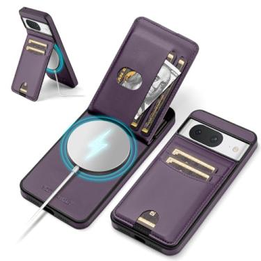 Imagem de SkyEagle Capa carteira compatível com Magsafe para Google Pixel 8A com suporte para cartão de suporte, bloqueio RFID, compartimentos para cartão de crédito, couro PU, homens e mulheres, capa de