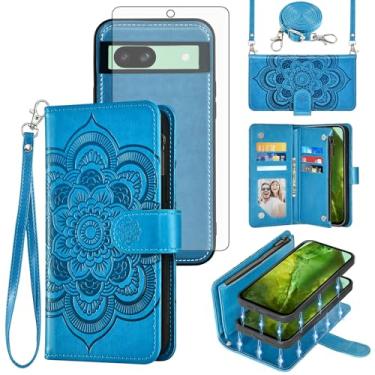 Imagem de Asuwish Capa de celular para Google Pixel 8A 5G carteira com zíper magnética destacável com protetor de tela de vidro temperado alça transversal cordão mandala flor porta-cartões Pixel8A A8 mulheres