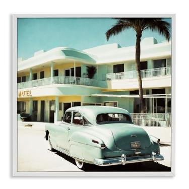Imagem de Stupell Industries Classic Car at Motel Framed Giclee Wall Art Design por Noah Bay, moldura branca, 12 x 12