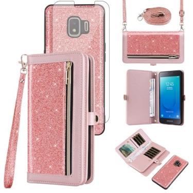 Imagem de Asuwish Capa de telefone para Samsung Galaxy J2 Pure J2 Core 2018 2020 J 2 Dash 2J Shine 2019 capa carteira celular com zíper com alça protetora de tela Bling J2Core J2Dash J2Pure J2Shine SM-J260A