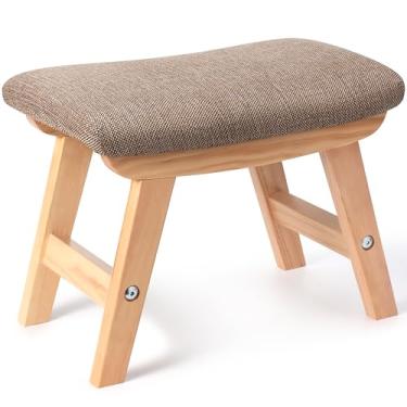 Imagem de Weture Descanso de pé pequeno otomano, banquinho para pés de 38 x 25 x 30 cm com moldura de madeira e almofada de tecido, banquinho para pés para embaixo da mesa, otomano de apoio para os pés para