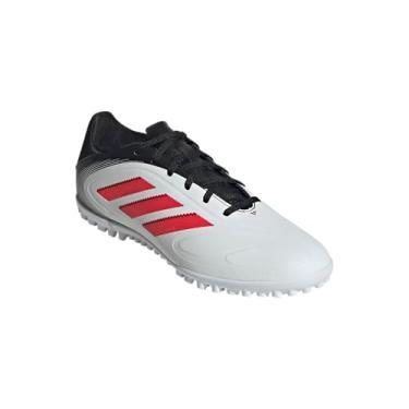 Imagem de adidas Tênis de futebol unissex Copa Pure 3 Club Turf, Branco/vermelho lúcido, preto, 12 Women/11 Men