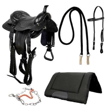 Imagem de kit Sela Americana Laço e Passeio SV12010 - Preta - Selaria Vertentes