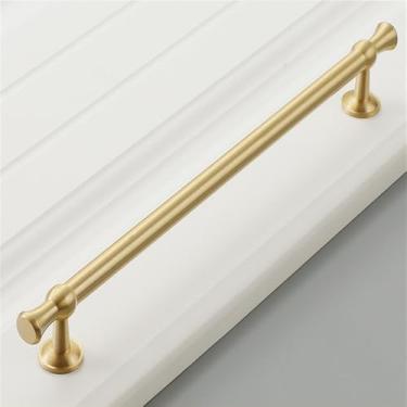 Imagem de Puxador de porta de guarda-roupa moderno simples de luxo de cobre puro, todo em cobre dourado, puxador de gaveta de furo único, ouro escovado, 224, CHINA