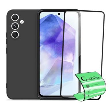 Imagem de Kit Película Premium 9D Cerâmica e Capa Capinha VELUDO preta Compatível Com Samsung Galaxy A55