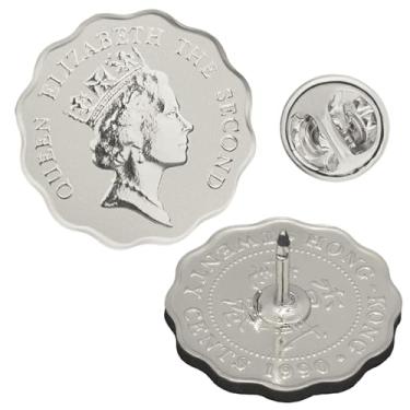 Imagem de Crachá de broche de moeda genuíno | Joias colecionáveis vintage | Banhado a níquel | Muitos países | Acessório de terno clássico para vestido formal, Hong Kong, Latão, Sem Pedra Preciosa