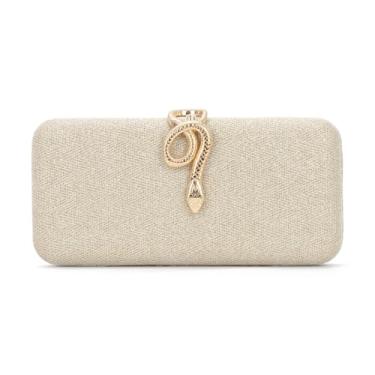 Imagem de Freie Liebe Bolsa clutch feminina formal com fivela de cobra brilhante com corrente, bolsas transversais para festa de casamento, Dourado, 8.46" x 3.93" x 1.18"