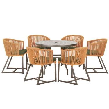 Imagem de Mesa com 6 Cadeiras de Jantar Roma 120cm e Noronha em Alumínio Marrom 