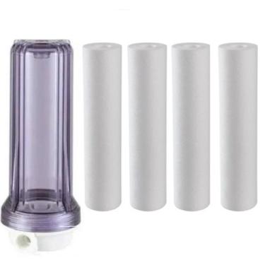 Imagem de Kit 1Filtro Água 9.3/4 P/Caixa d'água + 4Refil Polipropileno - BBI