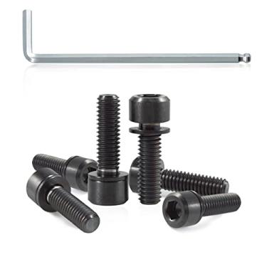 Imagem de SPEEDWOX Conjunto de 6 parafusos de haste de bicicleta com arruelas, liga de titânio, parafusos cônicos hexagonais Allen para peças de haste de bicicleta de estrada, M6 x 20 mm, preto