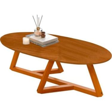 Imagem de Mesa De Centro Oval Com Pés Em Madeira Maciça Sala Classic Nature - T.