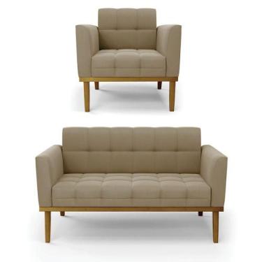 Imagem de Namoradeira Com Poltrona Base De Madeira Castanho Elisa Suede D03 - D'