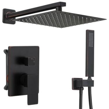 Imagem de annazom Conjunto de Torneira de Chuveiro de Chuva de Bronze Esfregado A Óleo Sistema de Chuveiro Cabeça de Chuveiro Quadrada de 10" com Chuveiro de Mão, Chuveiro Em Cascata, Kits d ()