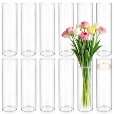 Imagem de 12 peças de vaso cilíndrico de vidro para centros de mesa, vasos de flores transparentes de 40,6 cm de altura, decorações de casamento, vasos de flores e plantas, vasos de flores e plantas, suporte de