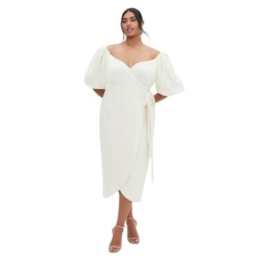 Imagem de City Chic Vestido feminino plus size - Claudine Wrap Midi, Creme, 52