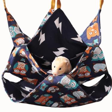 Imagem de Copfeu Rede para animais pequenos, planador de açúcar de verão, gaiola tripla para beliche respirável, esconderijo para hamster, porquinho-da-índia, rato, furão, chinchila (azul escuro, grande)