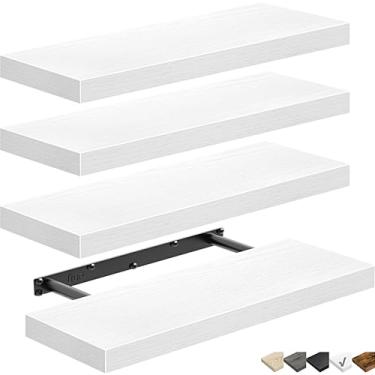 Imagem de Prateleiras flutuantes de parede QEEIG (015-W4) estante de livros pequena, para banheiro, quarto, cozinha, sala de estar, fazenda, conjunto com 4, branco, 40,6 cm