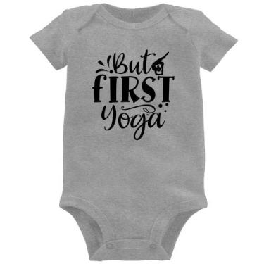 Imagem de Body Bebê But First Yoga - Foca na Moda, Cinza, M