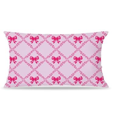 Imagem de FITIE Capas de almofada lombar xadrez coquete rosa choque 30,5 x 50,8 cm, decoração de quarto infantil, capas de travesseiro rosa para quarto de meninas, dormitório e apartamento