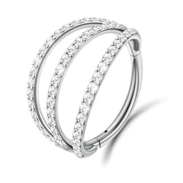 Imagem de Beautidots 1 peça argola de nariz G23 titânio CZ helix torre concha cartilagem daith tragus segmento articulado piercing de narina septo clicker 18G 16G prata ouro lábio anel 8 mm 10 mm 12 mm, Metal