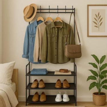 Imagem de Arara Quarto Roupas Cabideiro Sapateira de Chão Resistente - Utility P