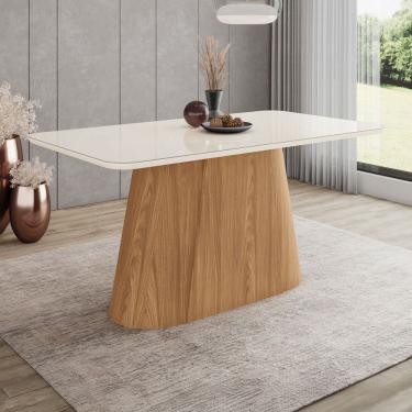 Imagem de Mesa de Madeira Olívia 160 Cm com Vidro Natural/Off White - Henn