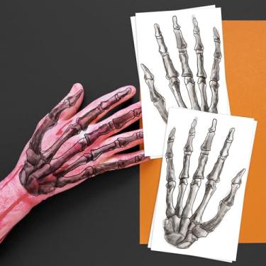 Imagem de EFAIH Pacote Com 4 Adesivos Temporários De Tatuagem De Esqueleto Para Mãos E Corpo, 4,9 X 8,2 Polegadas, Para Cosplay De Halloween