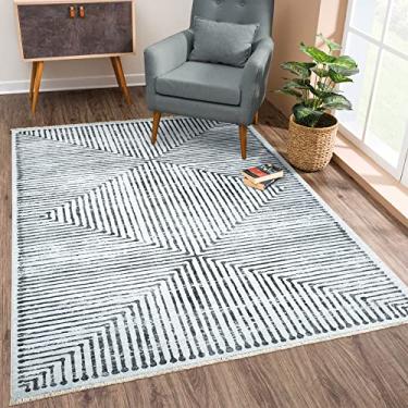 Imagem de Bloom Rugs Tapete lavável antiderrapante 2x3 - Tapete listrado marfim/preto para sala de estar, quarto, sala de jantar e cozinha - Tamanho exato: 5 x 7 cm