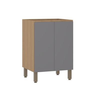 Imagem de Balcão de Cozinha 60cm 2 Portas sem Tampo Slim Luciane Móveis, Freijó/