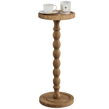Imagem de iFaveorr Mesa de madeira maciça, madeira de borracha Mesa lateral redonda pequena para espaços pequenos, mesas de martini, mesas de canto com pedestal para sala de estar, quarto, cantos e escritório