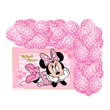Imagem de Kit Festa Minnie Rosa Decoração Aniversário Painel+25 Balão - piffer  