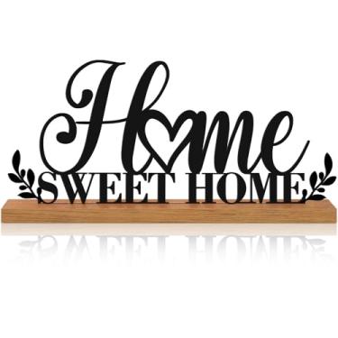 Imagem de Teenyyou Sinal de palavras de férias com base de madeira para decoração de mesa sazonal de casa letra de metal para decoração de mesa de mesa de centro de férias (Sweet Home)