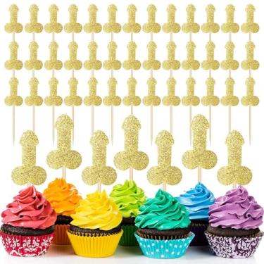 Imagem de 12 Pcs Prank Bachelorette Party Cake Cupcake Topper Decoration Gender Glitter Pick for Hen Bridal Shower Engagement Supplier Favor Game Tool Decor Set Y20