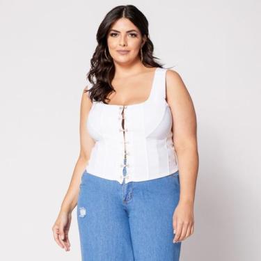 Imagem de Blusa Cropped Plus Corset com Colchetes e Bojo Branco - Sal Do Mar