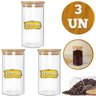 Imagem de Jogo 3 Potes De Vidro Premium 1200ml Frasco Hermético Condimentos Temp